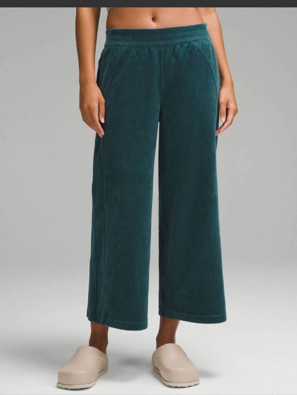 Lululemon Scuba Mid-Rise Wide-Leg Crop Velvet Cord Pants — Storm Teal Size 0